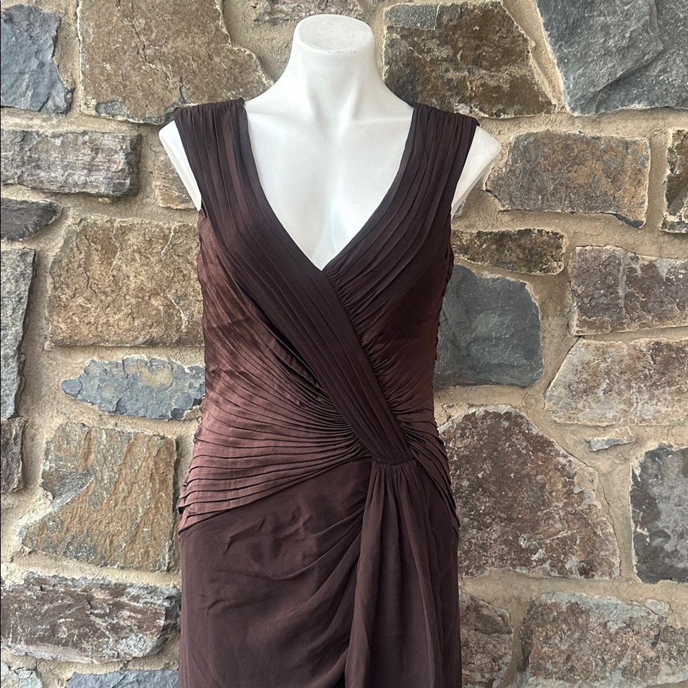 Tadashi Collection Brown Ruched Evening Gown Sleeveless Draped Maxi Dress M - Picture 2 of 8